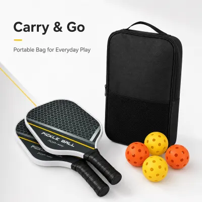 Wholesale Cold Pressed Fiberglass Pickleball Paddle Set - 2 Paddles, 4 Balls & Carry Bag